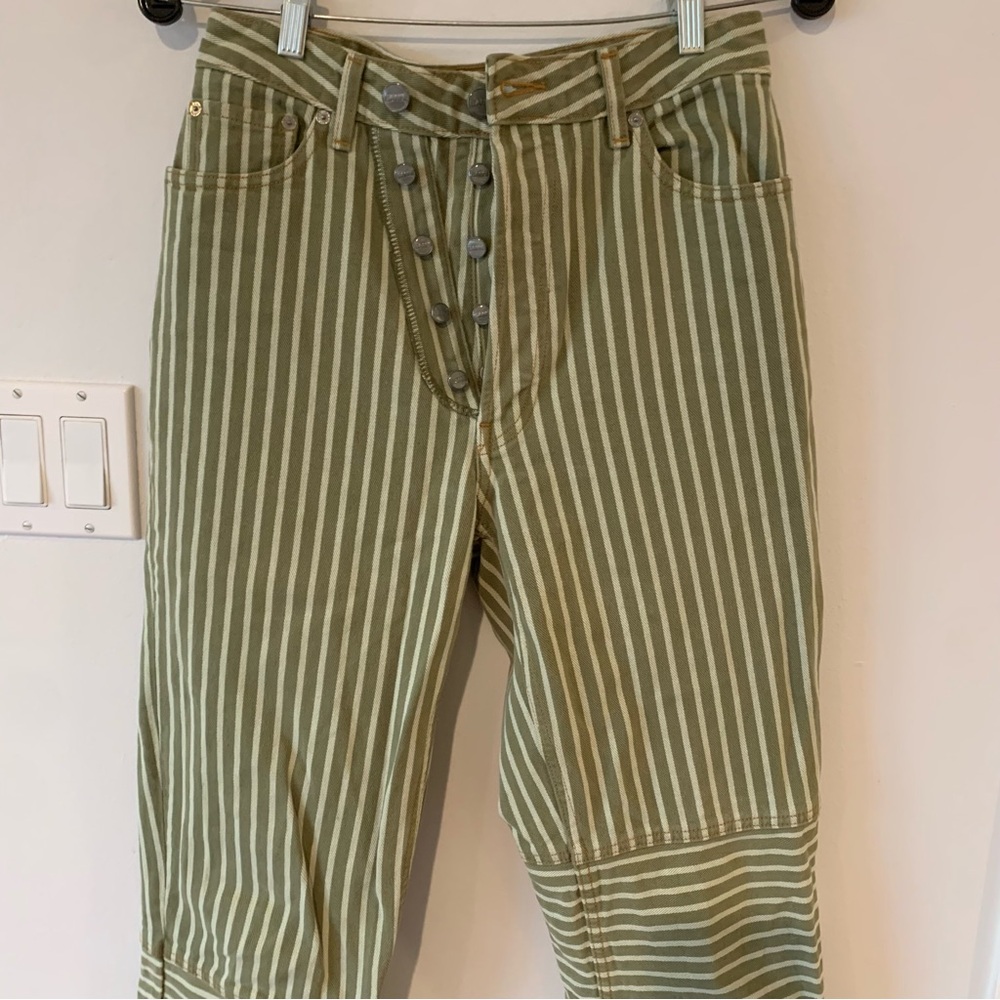 Ganni Figni Green Stripe Jeans Women’s 27 Standard Denim Double High Rise